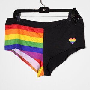 BodyRage Cheeky Pull On Hot Shorts Rainbow Heart Black Pride Festival Size XL